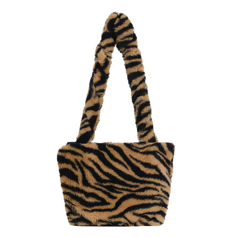 Plush Shoulder Bag Women Winter Fashion Animal Pattern Handbags (Yellow)