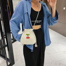 Women Drawstring Shoulder Bags Daisy Print Cherry Small Crossbody Pocket
