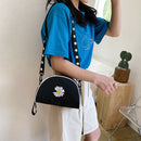 Women Canvas Crossbody Bag Semicircle Shoulder Flower Sling Handbag (Black)