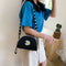 Women Canvas Crossbody Bag Semicircle Shoulder Flower Sling Handbag (Black)
