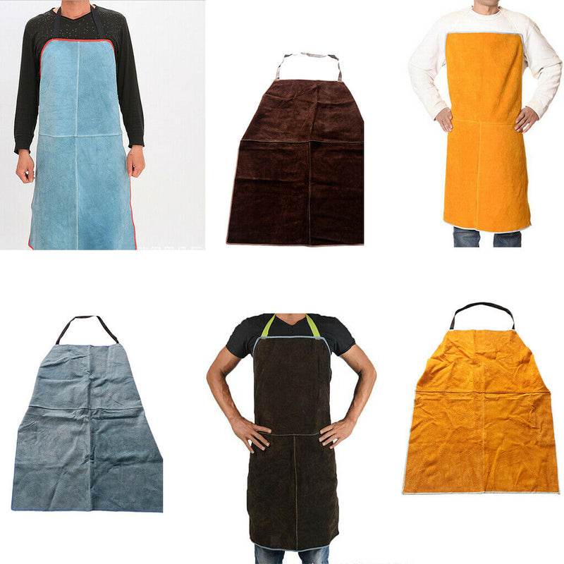 Adjustable Leather Welding Protective Work Apron Bib Blue