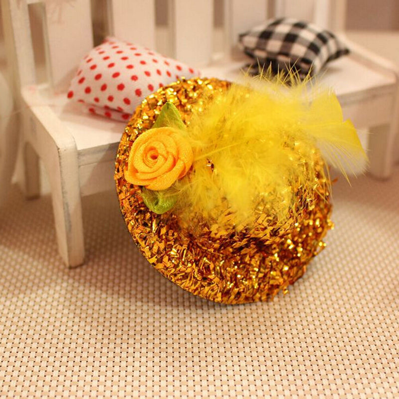 Mini Hats Hair Clip Girl Feather Hairpin Shiny Cap Bobby Pin Random Color MTC Kw
