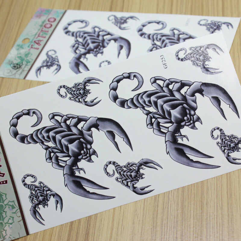 2 Sheet Grey Scorpion Design Temporary Waterproof Tattoos Stickers Bod dsf