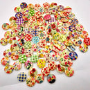 100x Wood Buttons Mixed Patterned For Sew On DIY