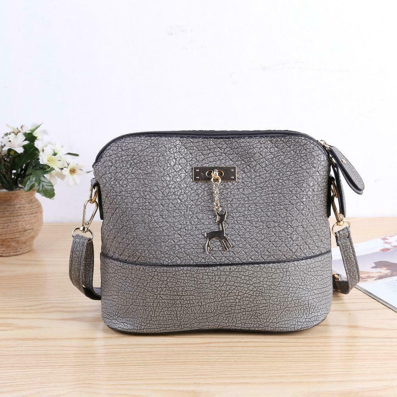 Women Fashion Crossbody Bag PU Plaid Deer Pendant Shoulder Bag(Grey)