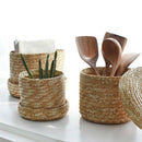 3 Pcs/Set Handmade Straw Woven Storage Basket With Lid Snack Organizer Stor