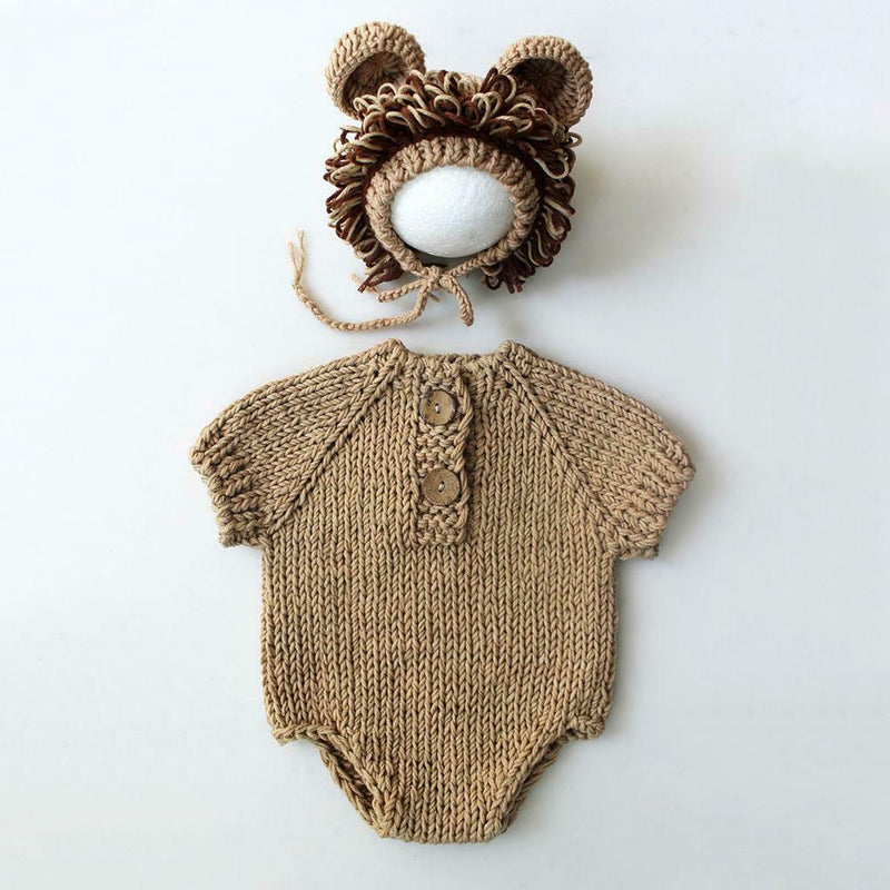 Kids Romper Baby Jumpsuit Bodysuit with Hat Knitting Sweater Photo Props A
