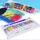 Acrylic Art Paint 12 Tubes Set- Mixed Assorted Colours Artist Craft Canvas Brush