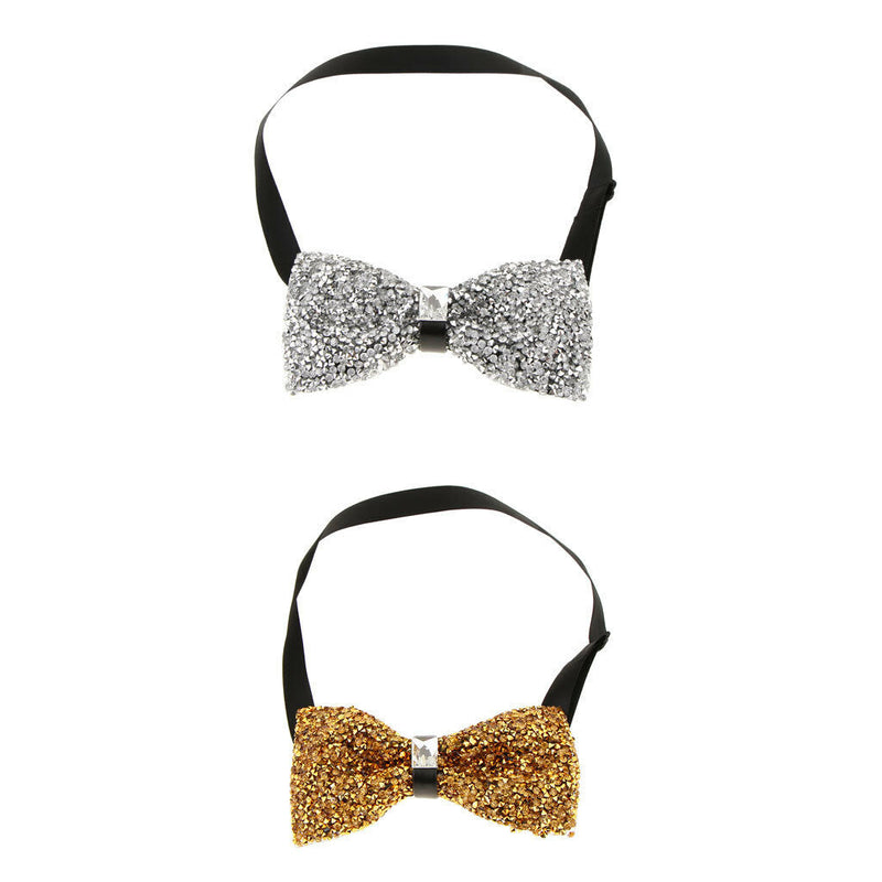 2x Men Shiny Crystal Rhinestone Bow Tie Bowties Wedding Party Necktie Adjust