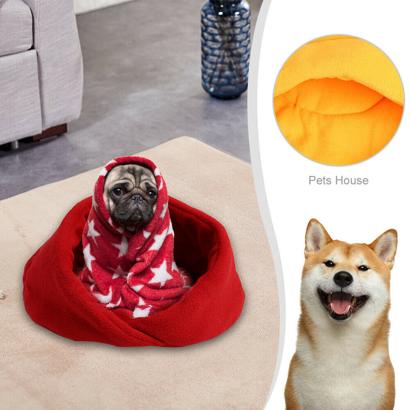 Warm Fleece Pet Sleeping Bag Nest Soft Kennel Cats Dog Bed House (Red L) A