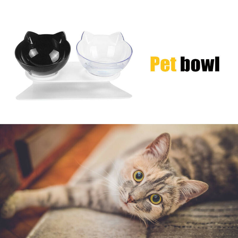 Double Bowls Detachable Tilt Cat Ears Pet Bowl Non-slip Cat Dog Feeder (A)
