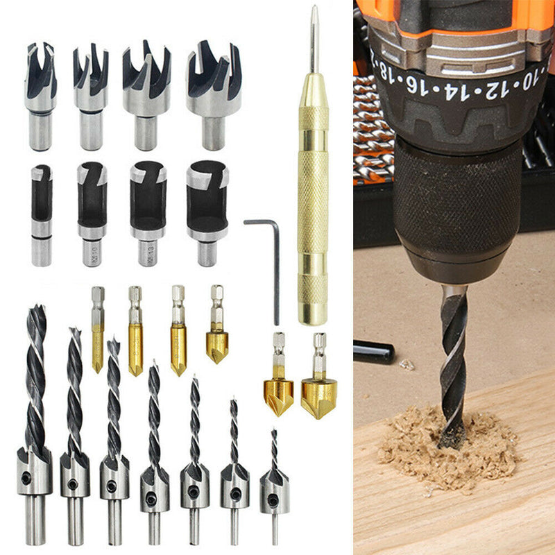 23-piece set of hexagon shank 5-blade three-point countersunk bit tool set