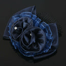 Women Dark blue double flower butterfly knot cover Hair clip with hairnet n X2P3