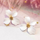 Korean Girls Flower Ear Stud Casual Women Sweet Earrings Jewelry (White) A