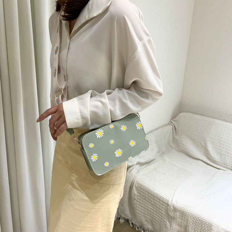 Small Fresh Leather Shoulder Bags Women Girls Floral Messenger Bags (Green)