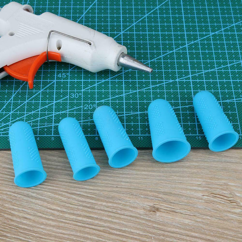 Anti-slip Hot Glue Gun Finger Caps Silicone Finger Cover Sleeve (Blue 5pcs)