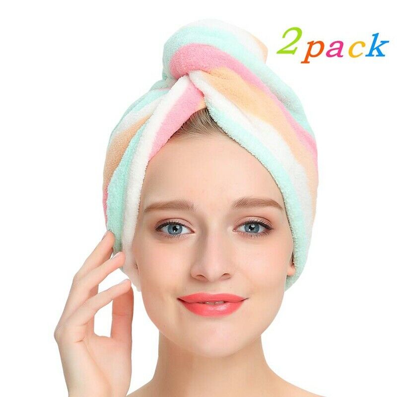 Microfiber Hair Turban Wrap 2 Pack Quick Dry Hair Towel Wrap Turban Super A V1R4
