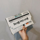 Fashion Newspaper Print Design Women Casual Envelope Bag Day Clutches Chain