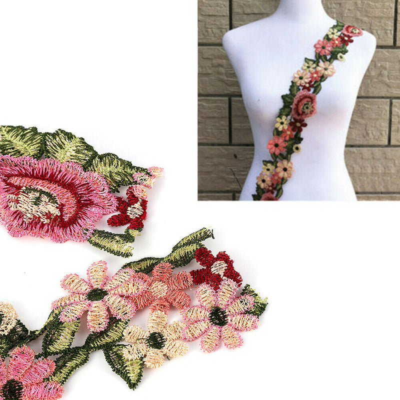 1 Yard Boho Flower Leaves Lace Trim Ribbon Applique Embroidered Sewing Craft DIY