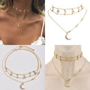 Stylish Boho Multilayer Choker Pendant Necklace Crystal Star Moon Chain Jewelry