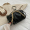Women Pleated Shoulder Bag Chain Totes PU Cloud Messenger Handbag (Black)
