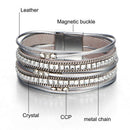 Women Multilayer Crystal Leather Magnet Wrap Cuff Charm Bracelet Jewelry Gift LJ
