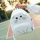 Women Canvas Lovely Cute Cartoon Cat Backpack Students School Bag(White)