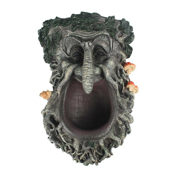 Tree Face Wild Bird Feeder Big MouthWhimsical Sculpture Outdoor Decor Statue