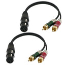 2x Audio Cable- 12Inch Splitter Patch Y Cable - 1 XLR Female to 2 RCA Male