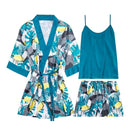 Women Satin Pajamas Faux Silk Silky Pajama Set Elegant Robe 3pcs Suspender  H8C7