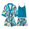 Women Satin Pajamas Faux Silk Silky Pajama Set Elegant Robe 3pcs Suspender  H8C7