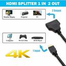 1080P HDMI Port Male to 2Female 1 In 2 Out Splitter Cable Adapter Converter bs