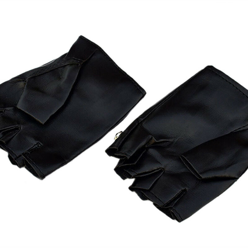 Leather Fingerless Short Gloves Black Rivets Stud Half Finger Mittens Fashio Gw