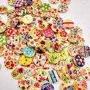 100x Wood Buttons Mixed Patterned For Sew On DIY