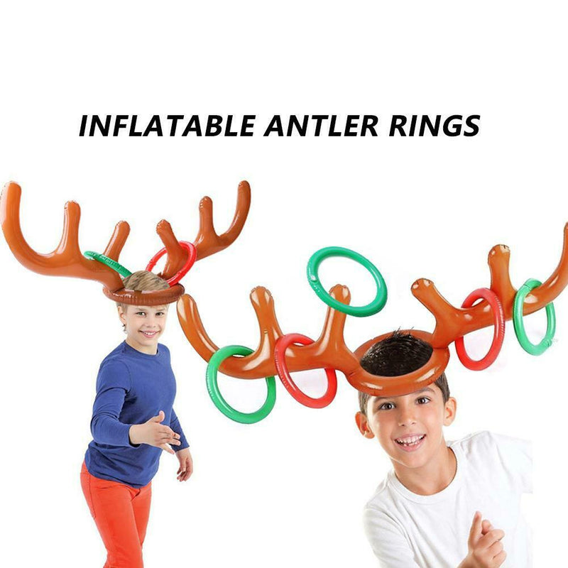 2 Set PVC Inflatable Antler Headband Christmas Elk Head Throw Ring Kid Toys