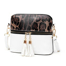 Leopard Hit Color Messenger Bag Women PU Leather Shoulder Handbag (White)