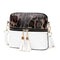 Leopard Hit Color Messenger Bag Women PU Leather Shoulder Handbag (White)