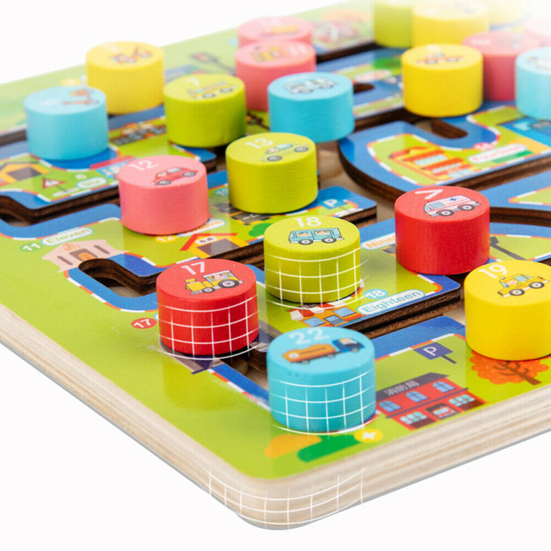 Kid Wooden Digital Traffic Maze Slide Toys Children Educational Puzzle Game