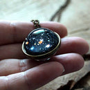 Solar System Necklace Pendant Planet Glow In Dark Galaxy Double Sided Glass Dome