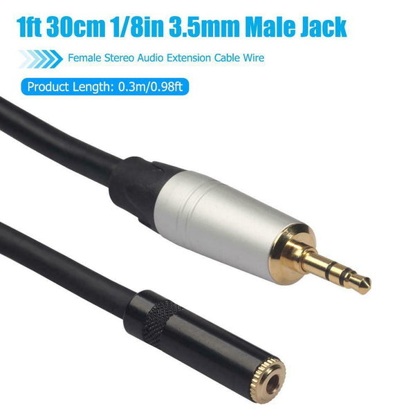 1ft 30cm 1/8in 3.5mm Male Jack to Female Stereo Audio Extension Cable Wire #gib