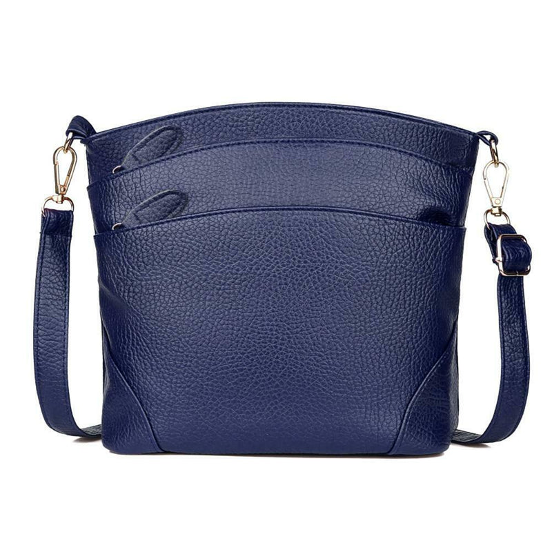 Solid Color Shoulder Messenger Handbags Women Leather Crossbody Bags (Blue)