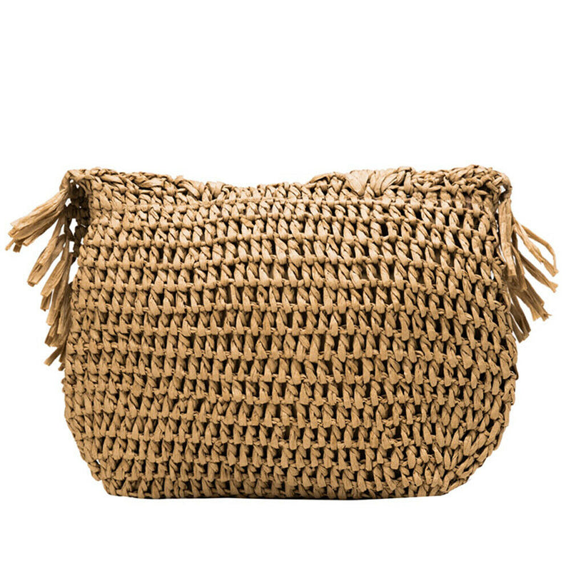 Summer Straw Tassel Shoulder Bag Women Beach Messenger Satchel Bags (Brown)