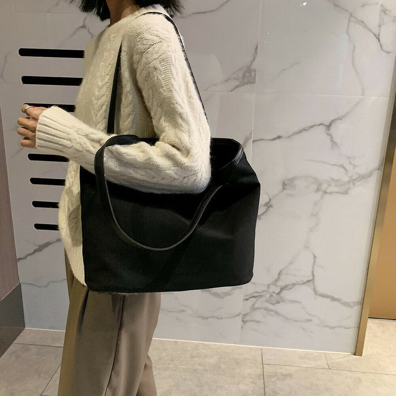 Fashion Large Capacity Handbag Canvas Shoulder Shopping Totes Bags (Black)