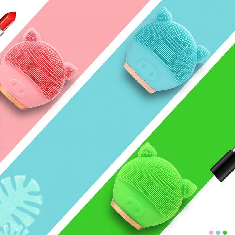 Pink Electric Facial Cleansing Brush Silicone Sonic Vibration Mini Cleanser D9J7