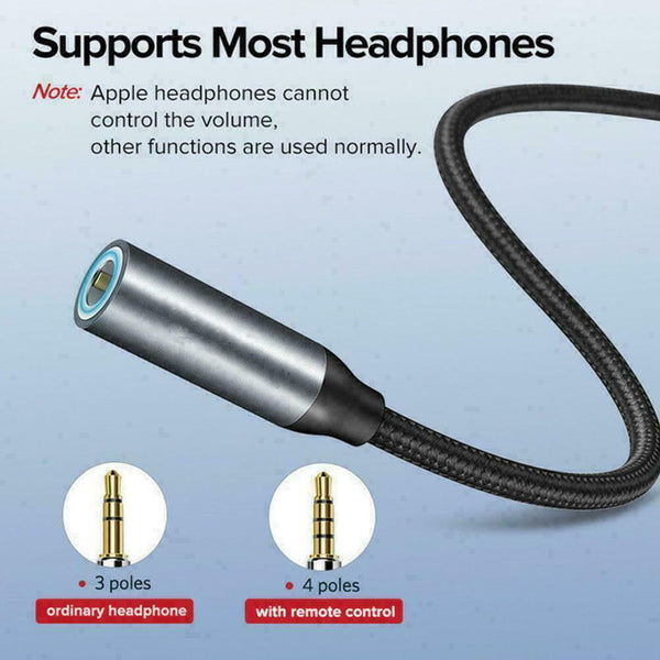 USB-C Type C to 3.5mm 1/8" Aux Audio Jack Active DAC Adapter Cable Headphon X1Y3
