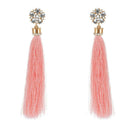 Bohemian Flower Rhinestone Long Pink Tassel Stud Earrings Women Jewelry