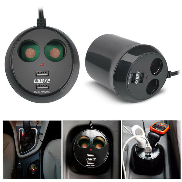 Car Cigarette Lighter 2 Way Dual USB Socket Charger Splitter Power Phone Adapter