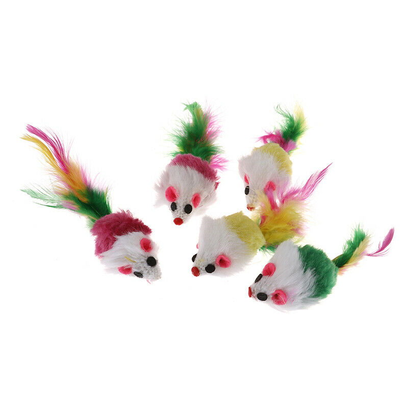 Mini Mouse Pet Cat Interactive Toys Cat Kitten with Colorful Feather Plush Fun3C