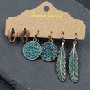 3 Pairs Retro Round Flower Leaf Hook Earrings Boho Ear Drop Women Jewelry