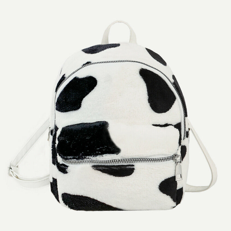 Cow Zebra Print Shoulder Schoolbag Women Girl Plush Mini Backpack (Style 2)